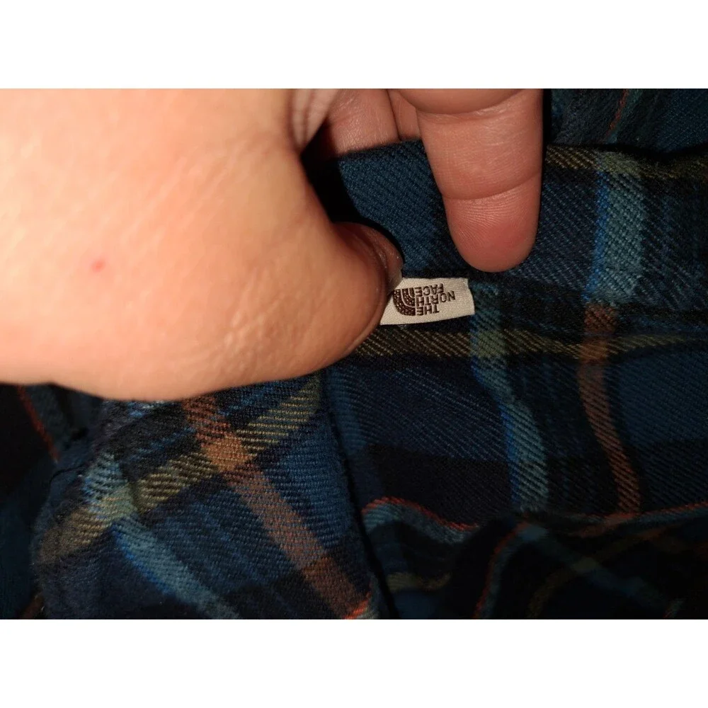 The North Face Men's Medium Blue Plaid Flannel Button Front Shirt Cotton Long...